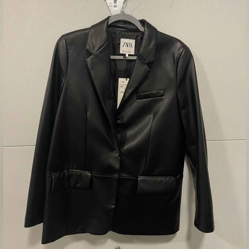 Faux leather blazer